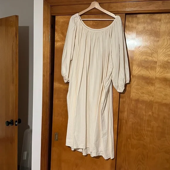 rudy jude gather dress. original version in cotton. size small. color is natural - Picture 2 of 2